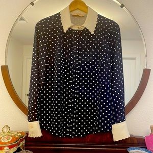 Tory Burch Silk Polka-Dot Blouse With Scalloped Collar